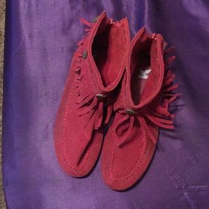 Dark Red Minnetonka Ankle Mocassin Boots